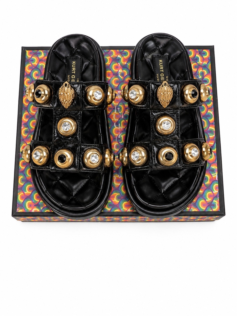 🆕️Kurt Geiger London Orson Studded Slides Black Gold Crystal Sandals US 7 - Picture 4 of 7